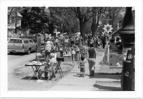 Eric Sloane Day, looking north up the eastern sidewalk on Kings Highway from the Barnsider. Circa 1982. chs-006577